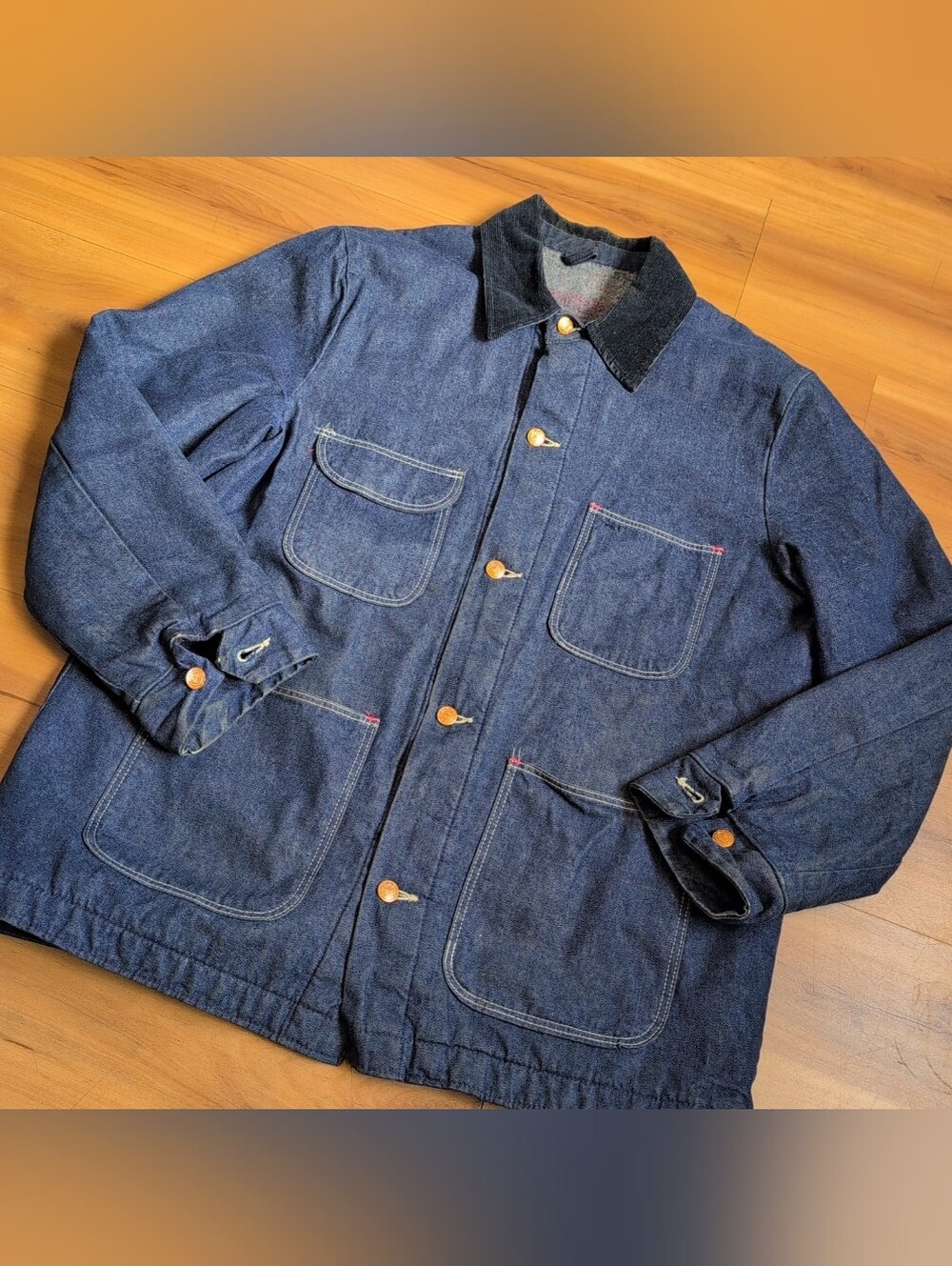 Vtg Blue Bell Jacket Mens 42 Blue Denim Jean Blanket Lined Corduroy Collar USA